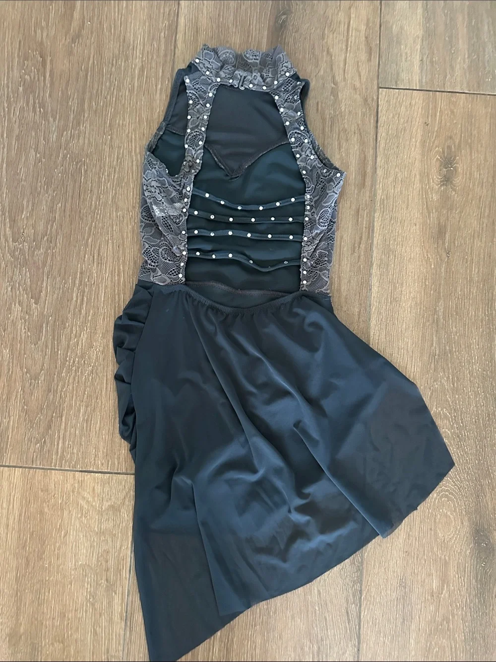 Reverence Elegant Black Lace Bodice Asymmetric dance, jazz , Halloween costume.